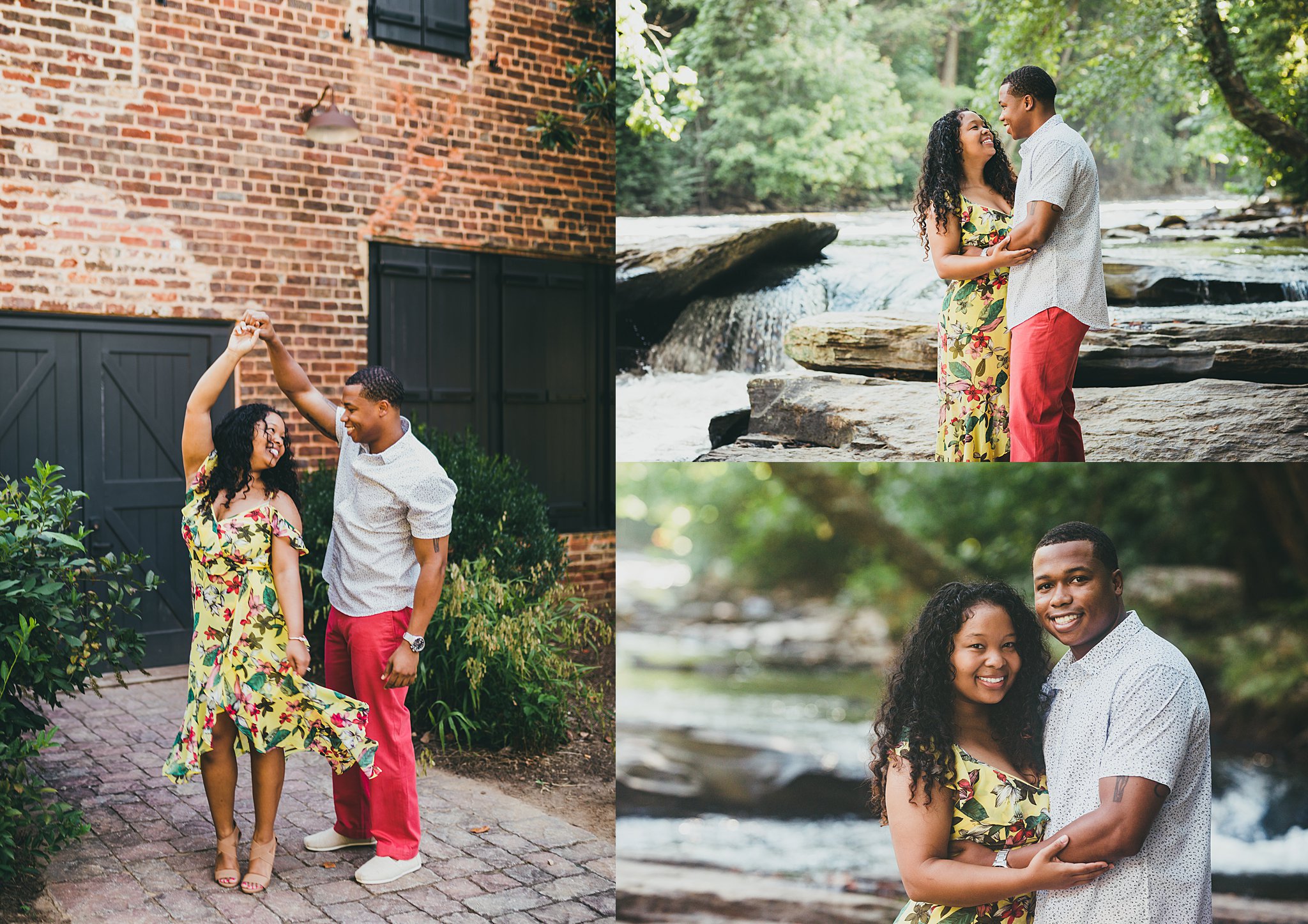 Vickery Falls at Roswell Mill Adventure Engagement Session Atlanta Wedding Photographers 