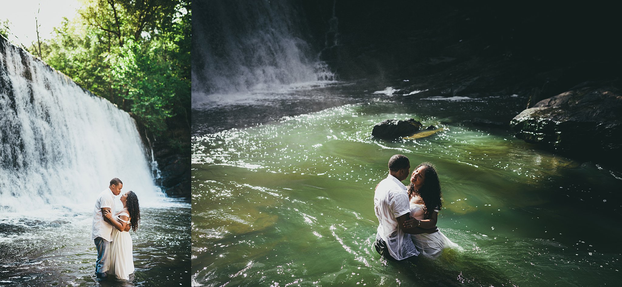 Vickery Falls at Roswell Mill Adventure Engagement Session Atlanta Wedding Photographers 