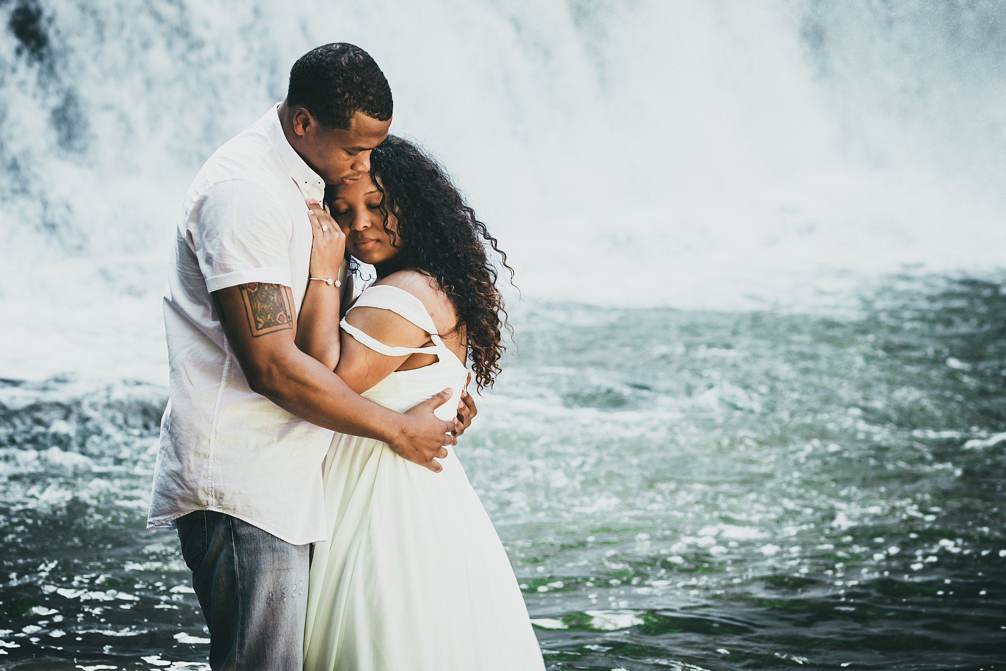 Atlanta Wedding Photographers Roswell Mill Waterfall Adventure Engagement Session