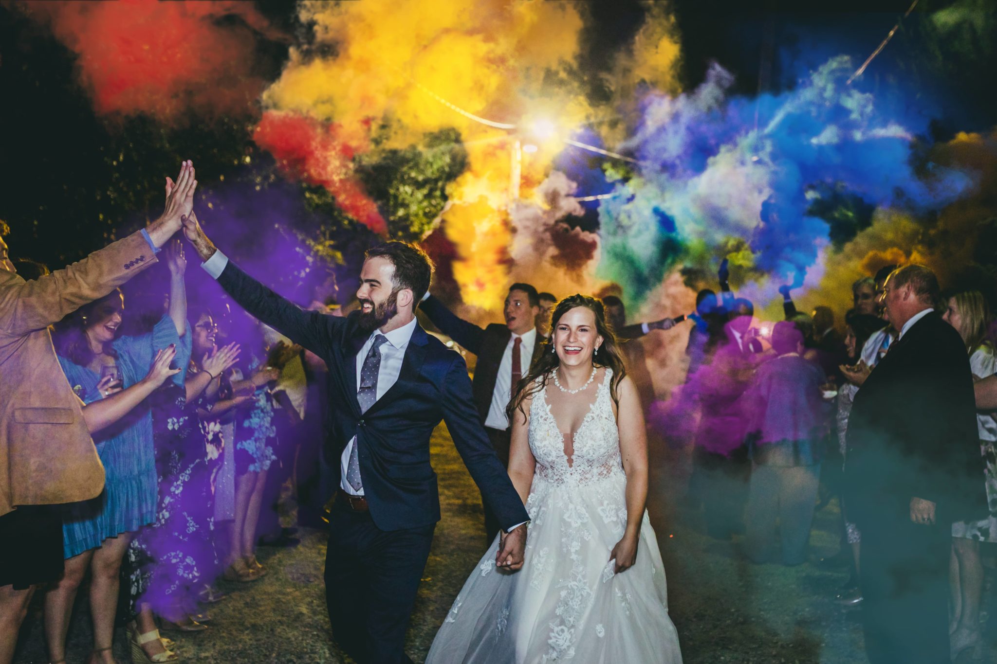 Atlanta Wedding Photographers Colored Smoke Bomb Exit