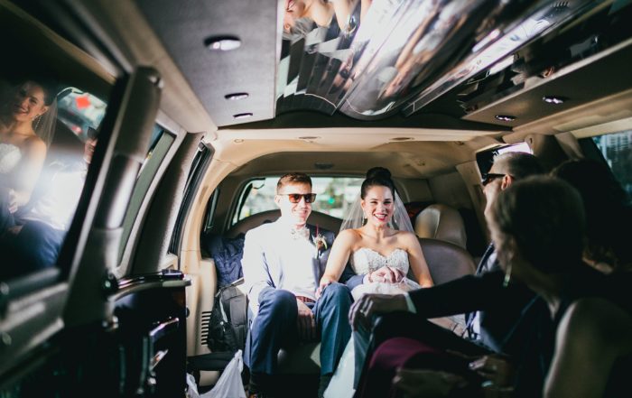 Atlanta Wedding Photographers Love & Story Bride and Groom in Limo