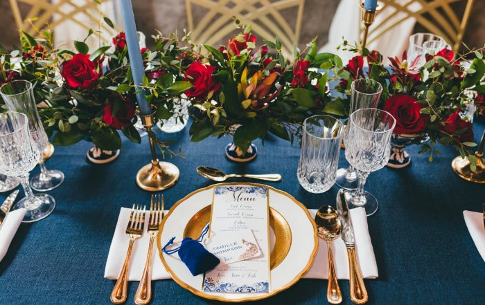 Blue, red, gold wedding inspiration