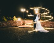 Sparkler Swirl Bride and Groom Night Shot Barn Wedding Atlanta Wedding Photographers