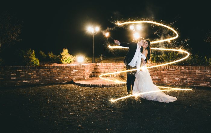 Sparkler Swirl Bride and Groom Night Shot Barn Wedding Atlanta Wedding Photographers