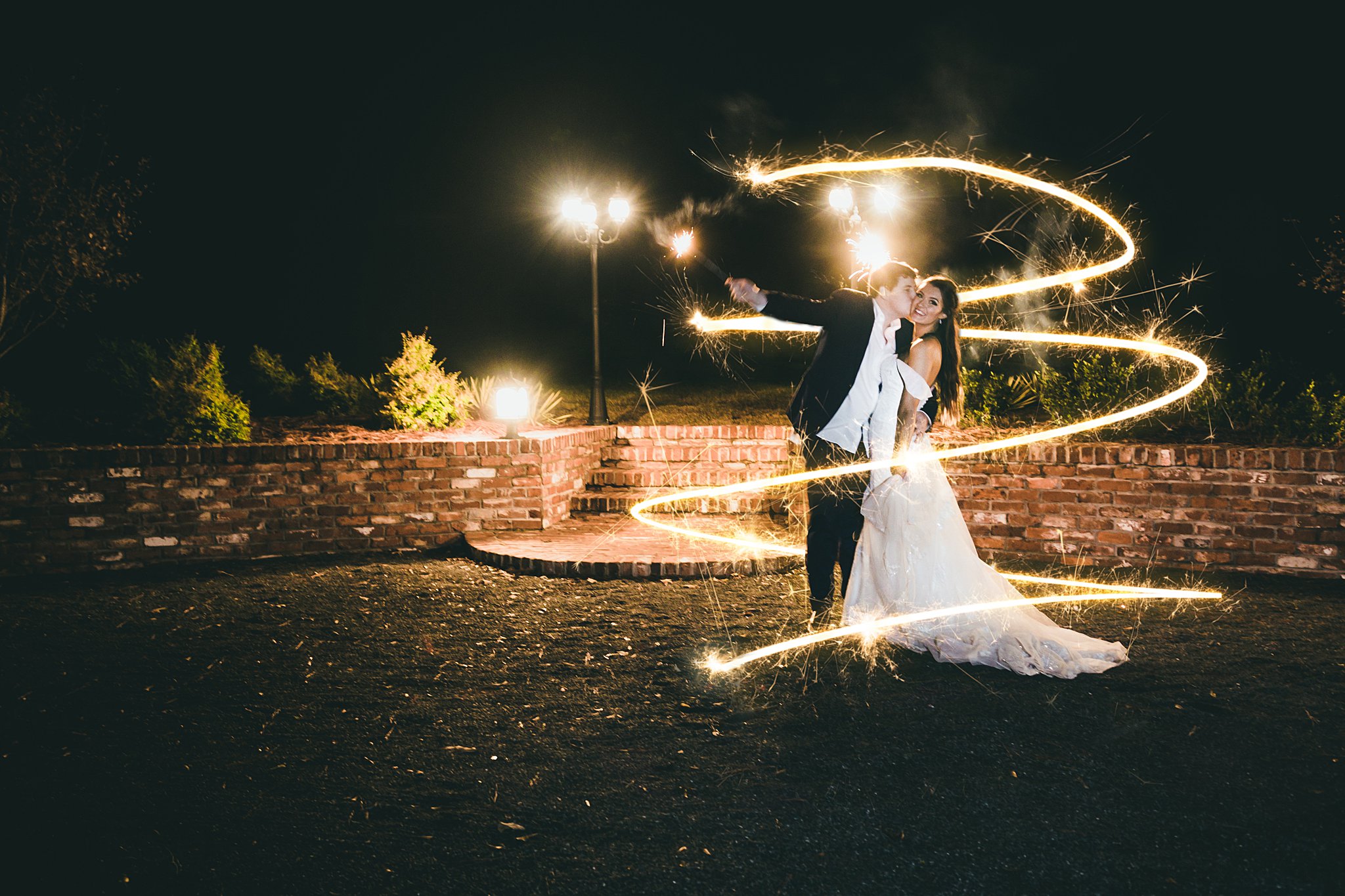 Sparkler Swirl Bride and Groom Night Shot Barn Wedding Atlanta Wedding Photographers